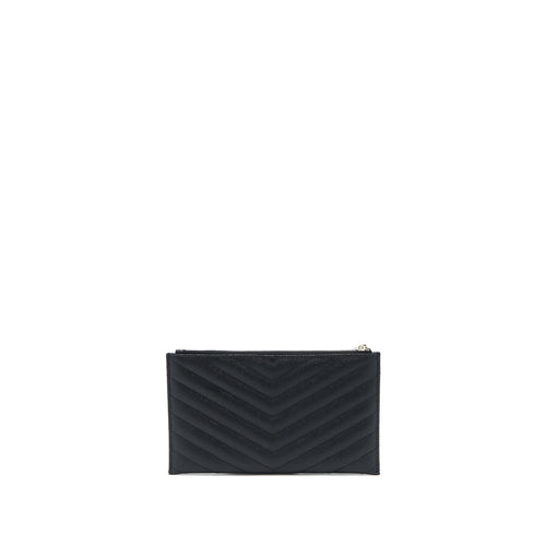 SAINT LAURENT CASSANDRA MATELASSE ZIPPED POUCH GRAINED CALFSKIN BLACK SHW