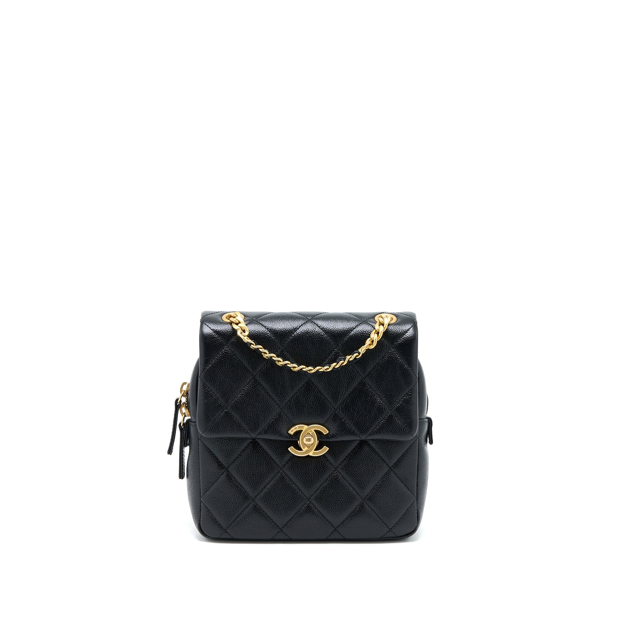 CHANEL 22P FLAP BACKPACK CAVIAR BLACK BRUSHED GHW (MICROCHIP)