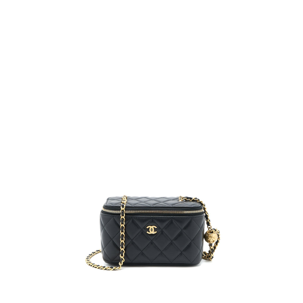 CHANEL PEARL CRUSH LONG VANITY LAMBSKIN BLACK GHW (MICROCHIP)