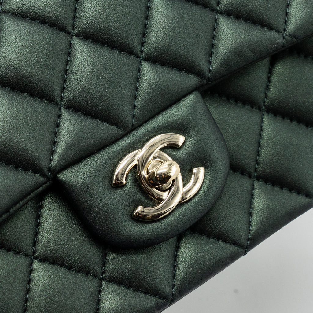 CHANEL TOP HANDLE MINI RECTANGULAR FLAP BAG LAMBSKIN DARK GREEN LGHW (MICROCHIP)