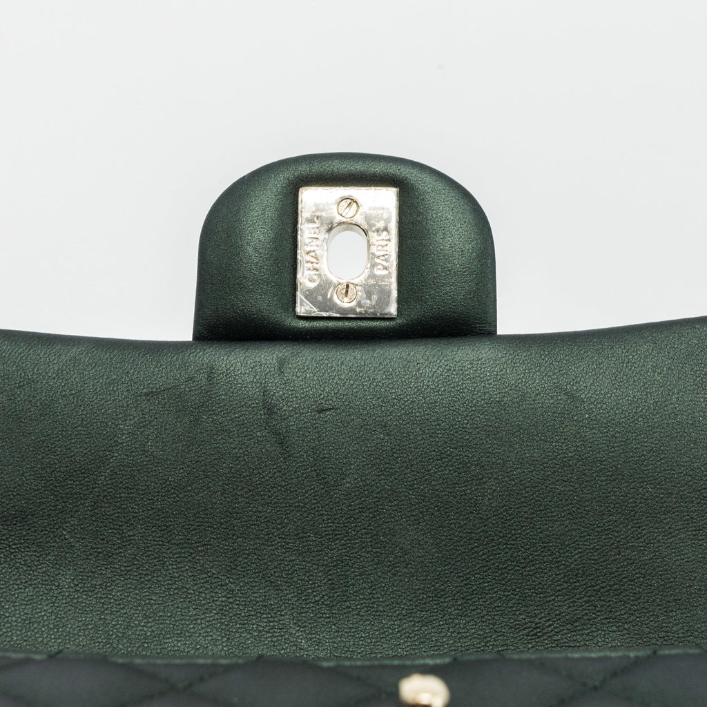 CHANEL TOP HANDLE MINI RECTANGULAR FLAP BAG LAMBSKIN DARK GREEN LGHW (MICROCHIP)