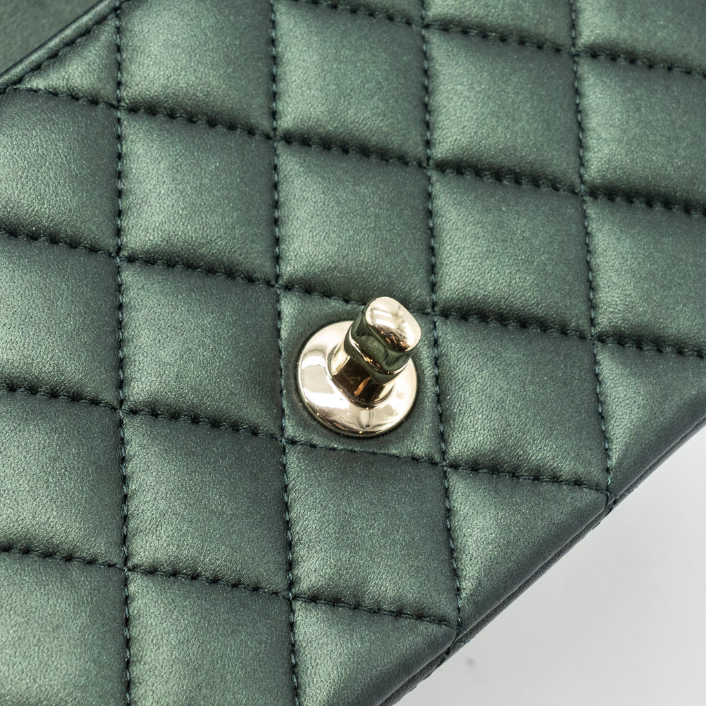 CHANEL TOP HANDLE MINI RECTANGULAR FLAP BAG LAMBSKIN DARK GREEN LGHW (MICROCHIP)