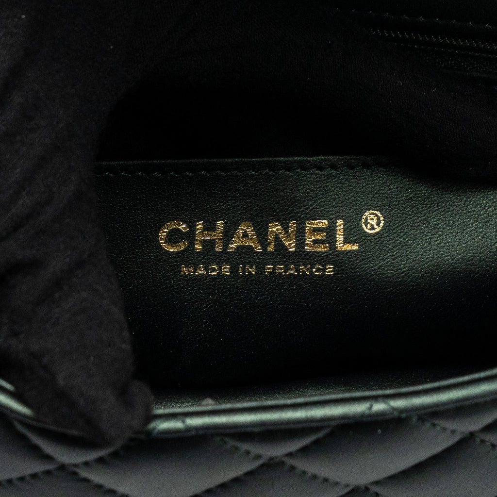 CHANEL TOP HANDLE MINI RECTANGULAR FLAP BAG LAMBSKIN DARK GREEN LGHW (MICROCHIP)