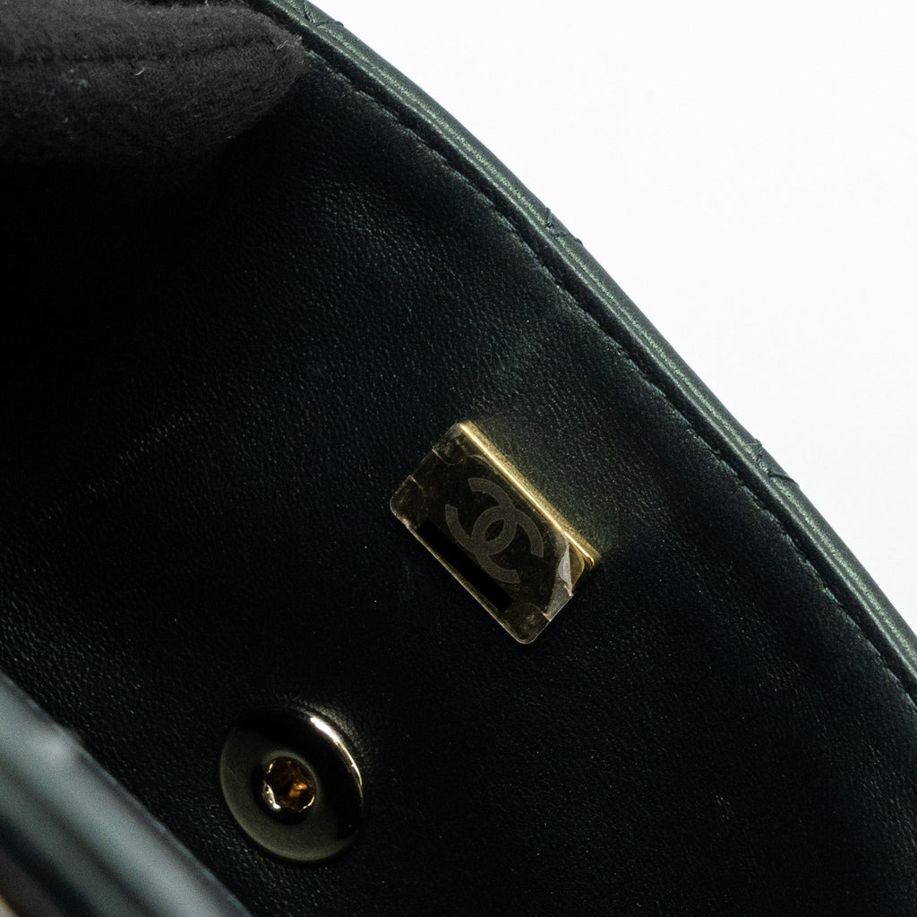 CHANEL TOP HANDLE MINI RECTANGULAR FLAP BAG LAMBSKIN DARK GREEN LGHW (MICROCHIP)