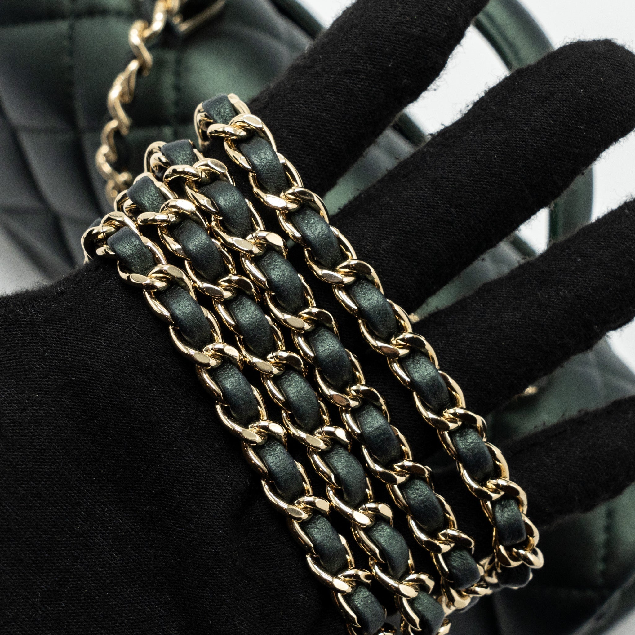 CHANEL TOP HANDLE MINI RECTANGULAR FLAP BAG LAMBSKIN DARK GREEN LGHW (MICROCHIP)