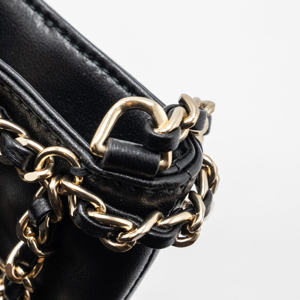 CHANEL GOLD CLUTCH O CHAIN PHONE HOLDER LAMBSKIN BLACK LGHW