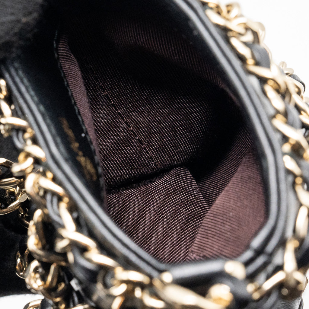 CHANEL GOLD CLUTCH O CHAIN PHONE HOLDER LAMBSKIN BLACK LGHW