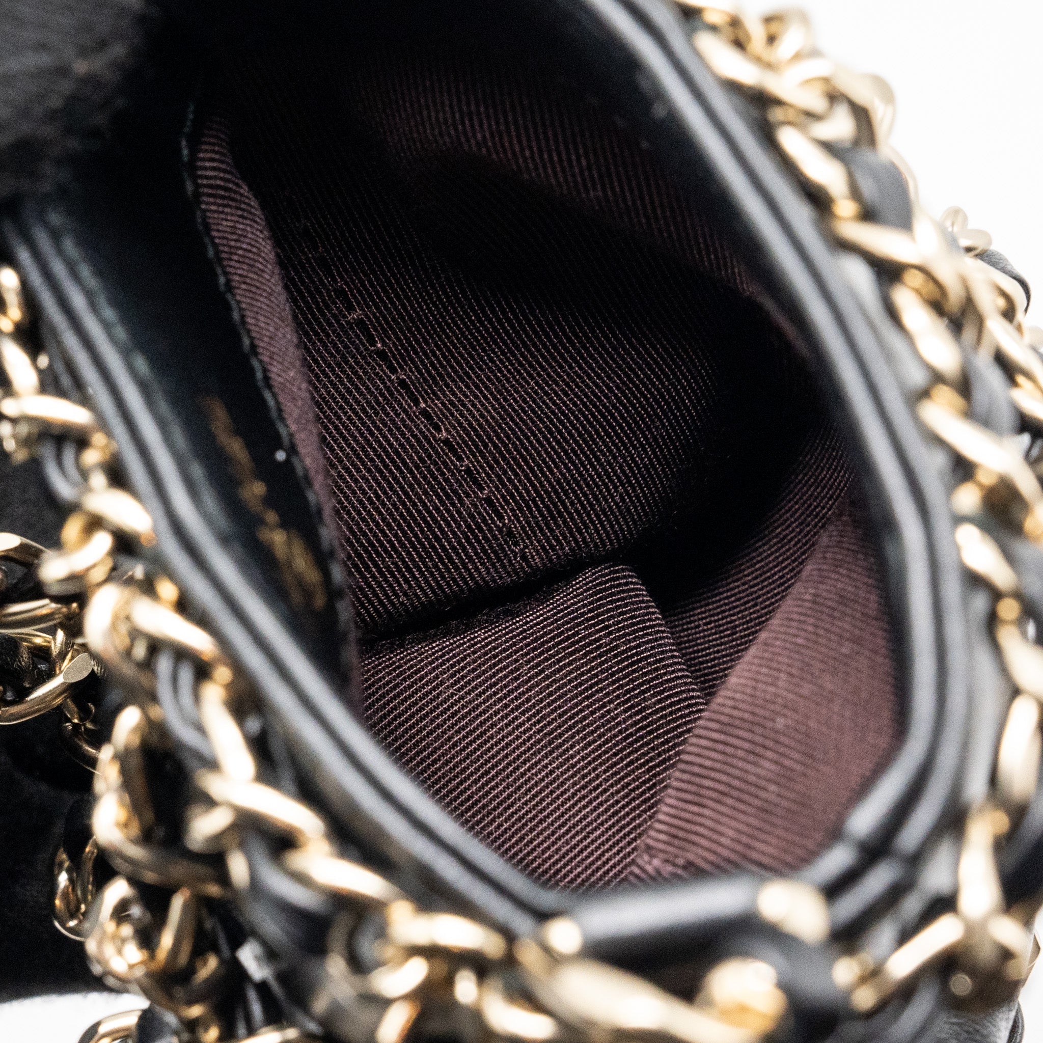 CHANEL GOLD CLUTCH O CHAIN PHONE HOLDER LAMBSKIN BLACK LGHW