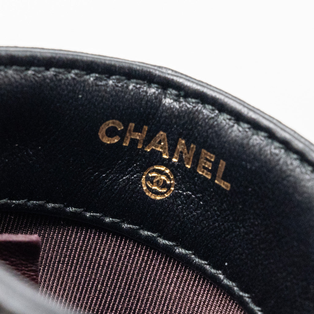 CHANEL GOLD CLUTCH O CHAIN PHONE HOLDER LAMBSKIN BLACK LGHW