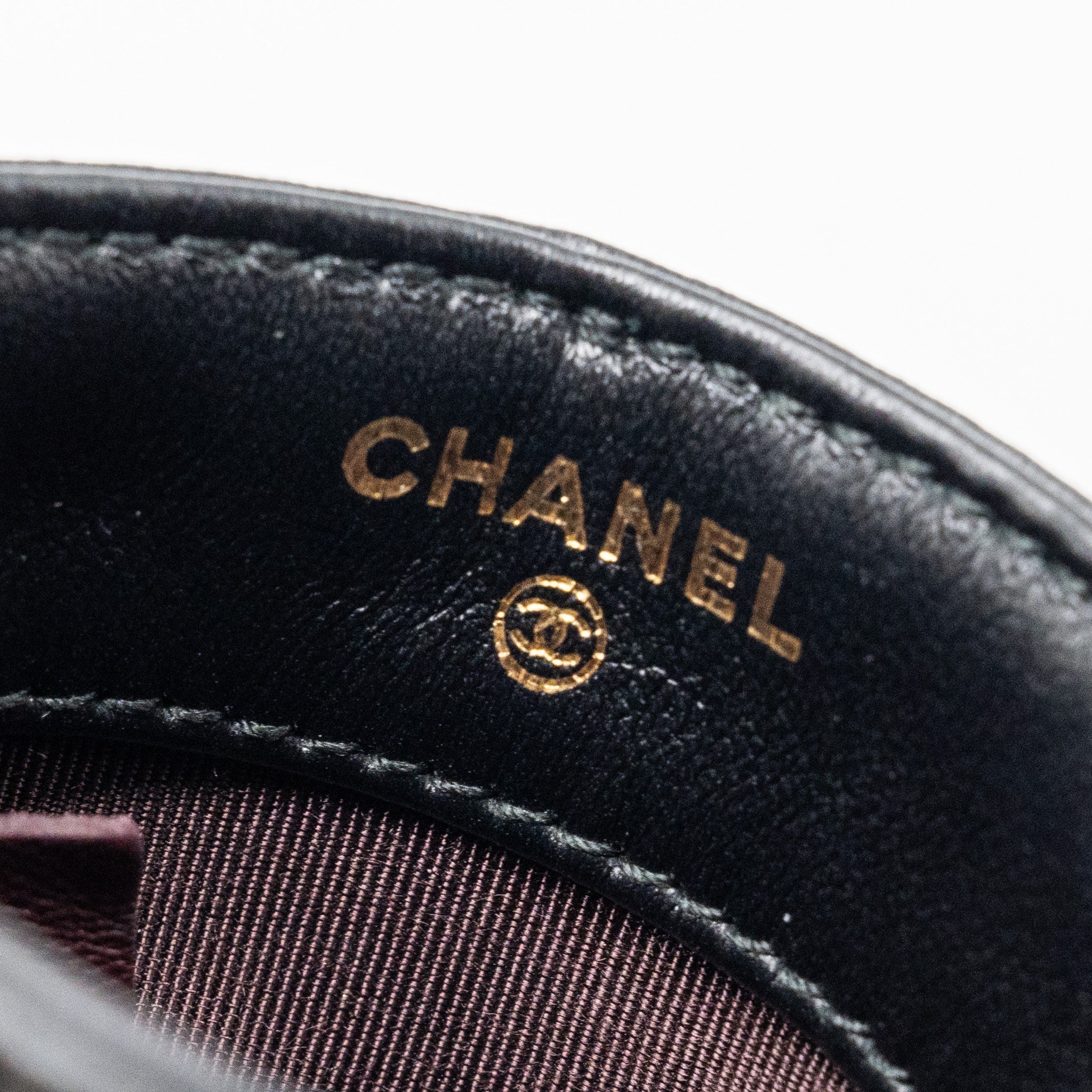 CHANEL GOLD CLUTCH O CHAIN PHONE HOLDER LAMBSKIN BLACK LGHW