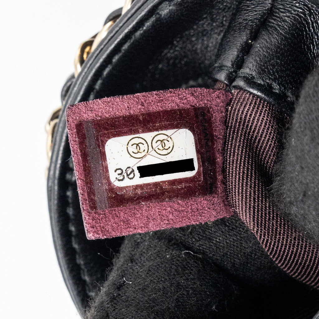 CHANEL GOLD CLUTCH O CHAIN PHONE HOLDER LAMBSKIN BLACK LGHW