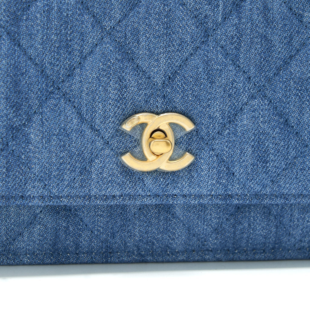 CHANEL 22C PEARL CRUSH  WALLET ON CHAIN DENIM GHW