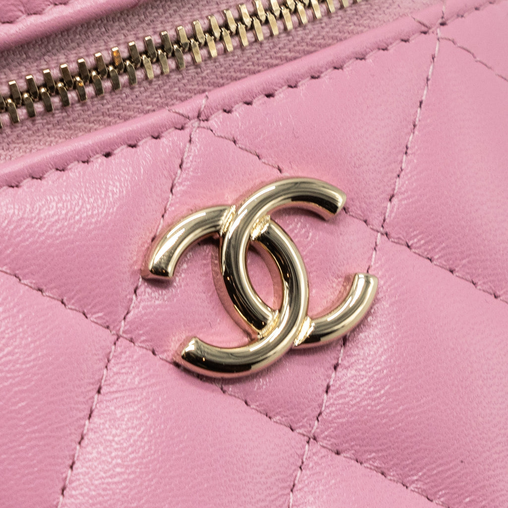 CHANEL TOP HANDLE VANITY CASE LAMBSKIN PINK LGHW