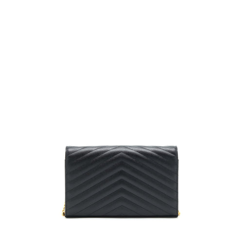 SAINT LAURENT ENVELOPE CHAIN CROSSBODY BAG GRAINED CALFSKIN BLACK GHW