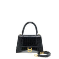 BALENCIAGA HOURGLASS S CROC EMBOSSED LEATHER HANDBAG BLACK GHW