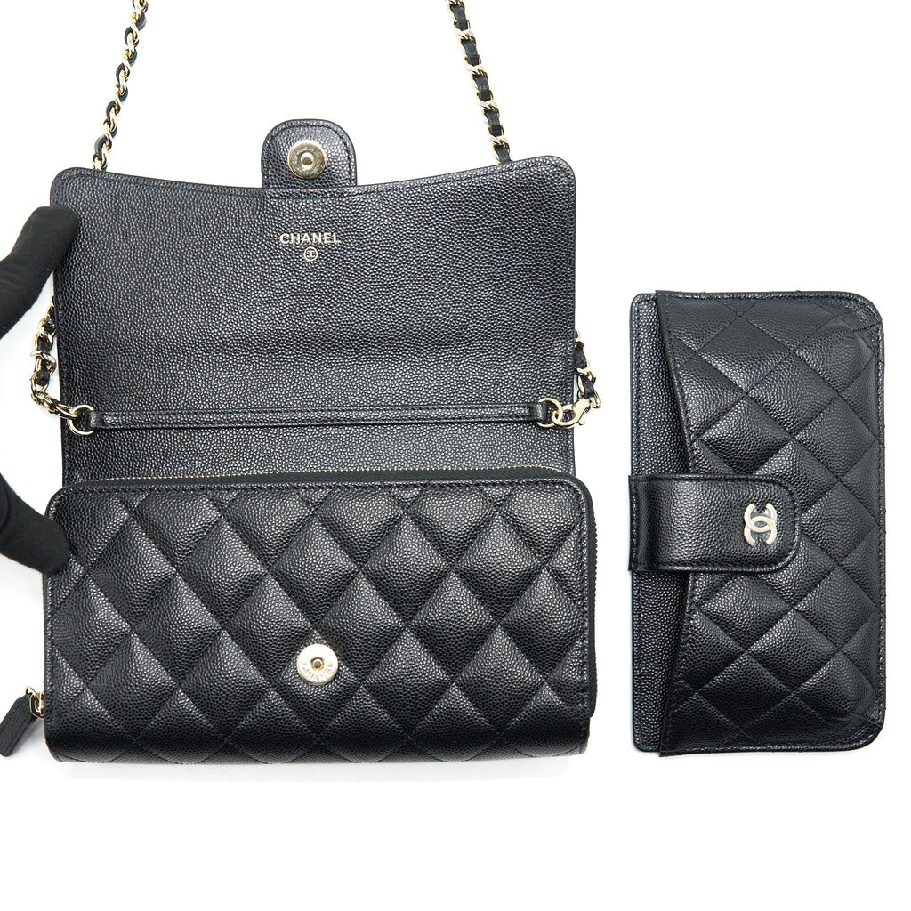 CHANEL 22C 3 IN 1 WALLET ON CHAIN CAVIAR BLACK LGHW