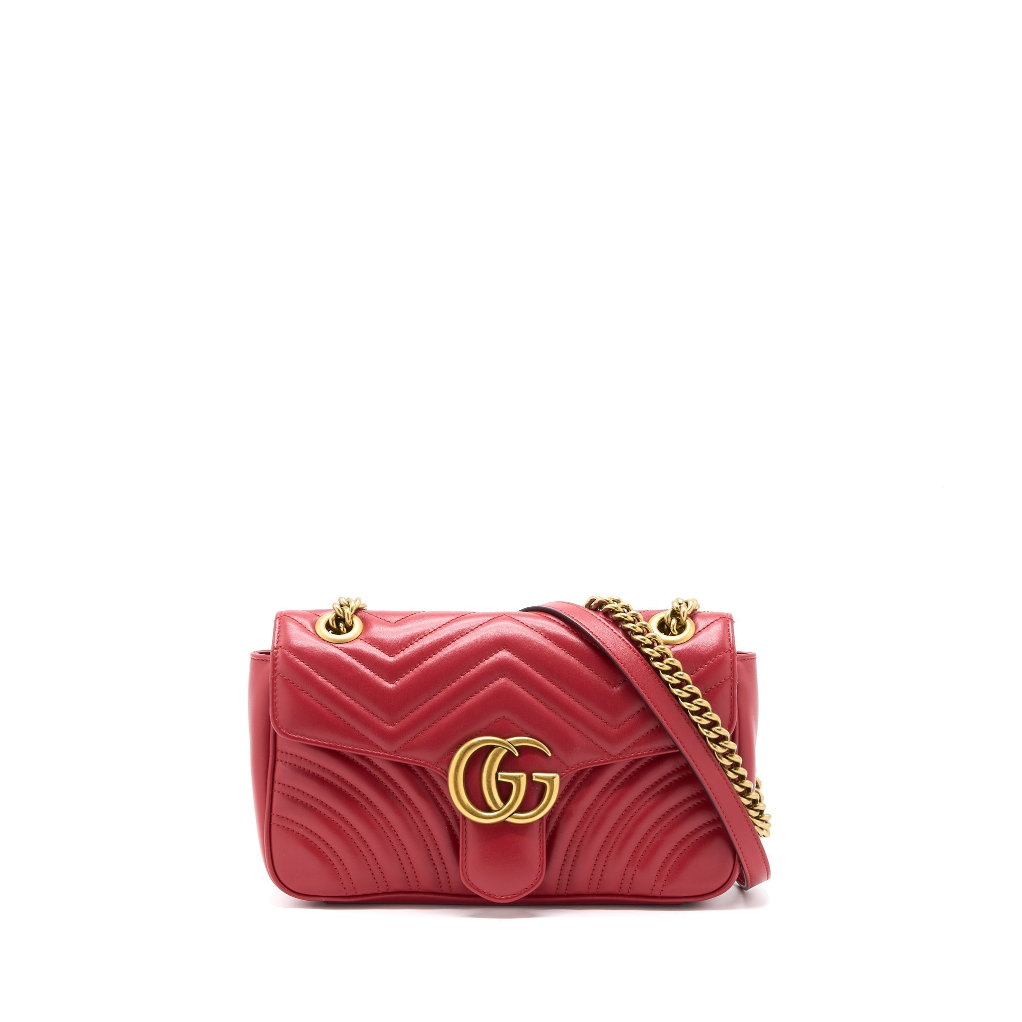 GUCCI SMALL GG MARMONT MATELASSE SHOULDER BAG CALFSKIN RED GHW