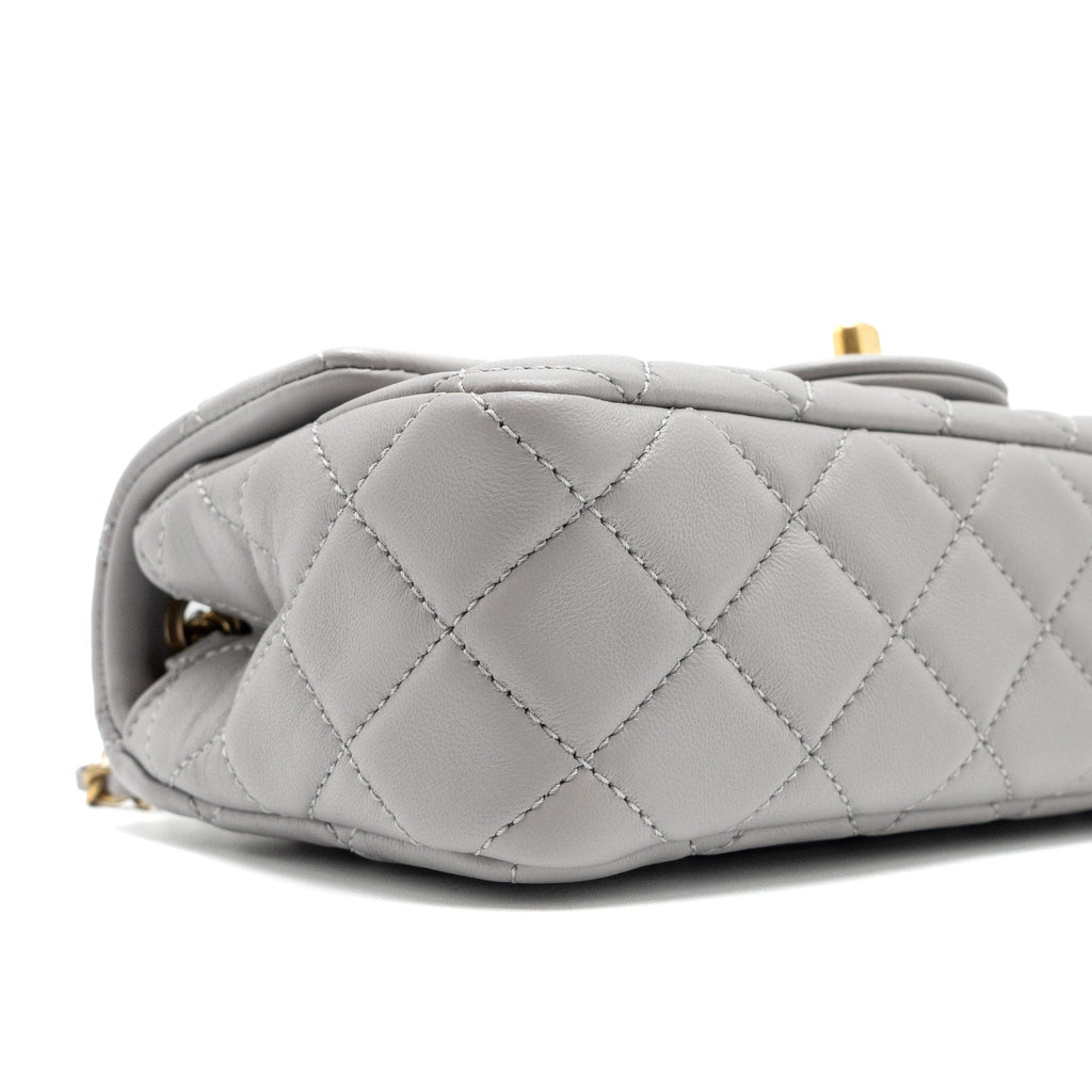 CHANEL PEARL CRUSH MINI RECTANGULAR LAMBSKIN LIGHT GREY BRUSHED GHW (MICROCHIP)