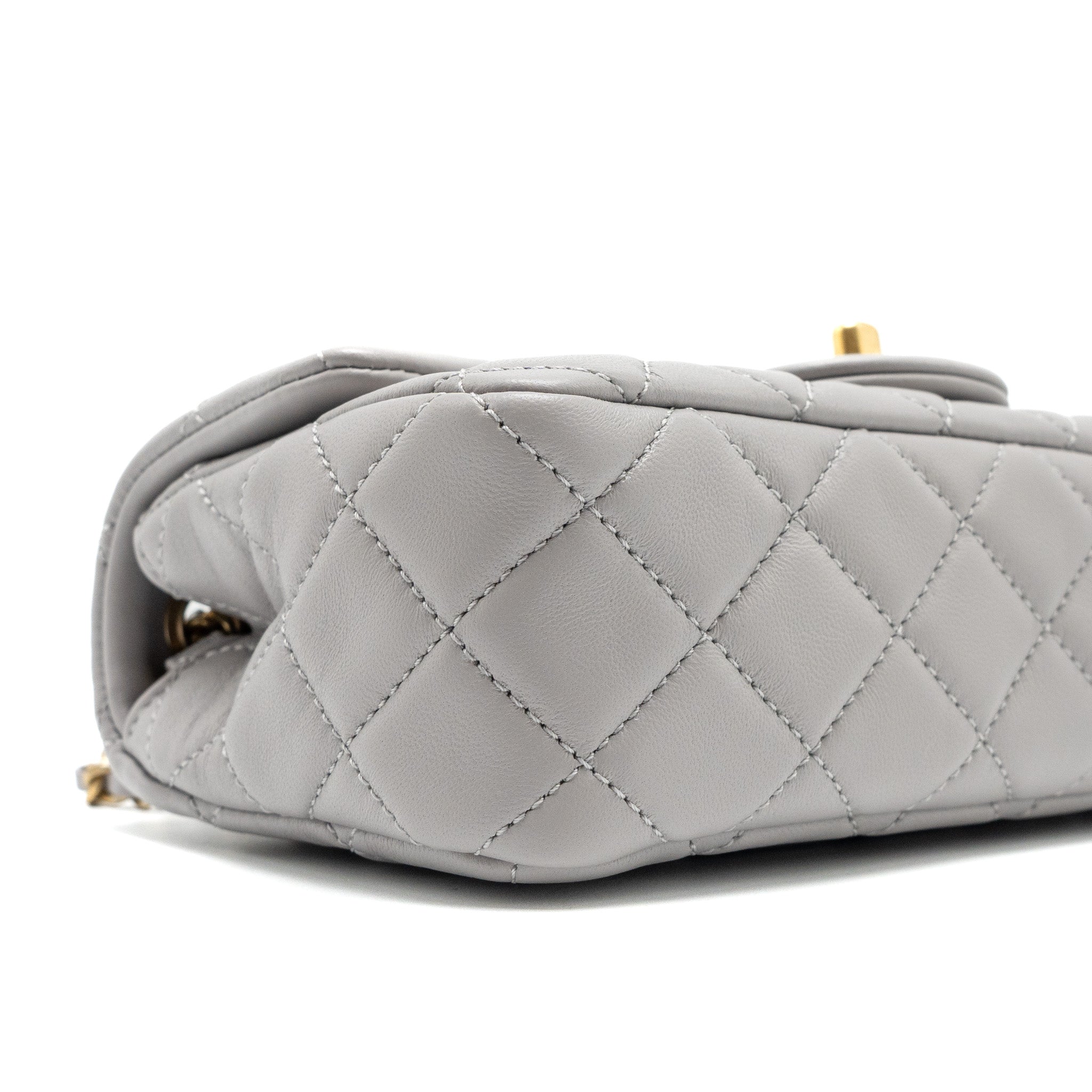 CHANEL PEARL CRUSH MINI RECTANGULAR LAMBSKIN LIGHT GREY BRUSHED GHW (MICROCHIP)