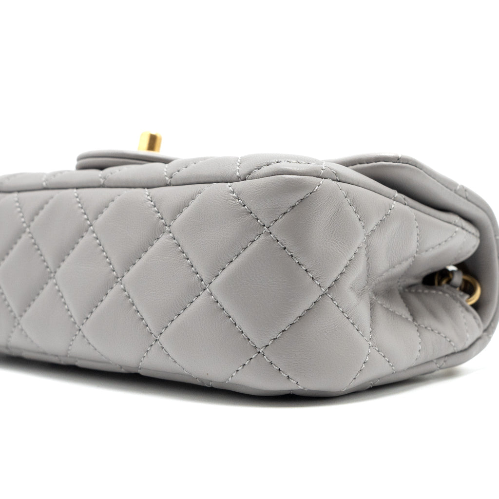 CHANEL PEARL CRUSH MINI RECTANGULAR LAMBSKIN LIGHT GREY BRUSHED GHW (MICROCHIP)