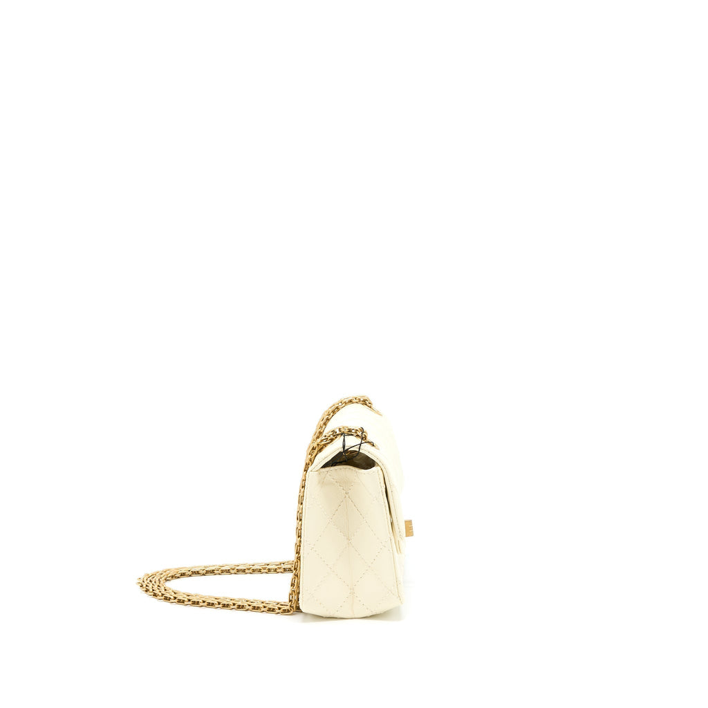 CHANEL 20A MINI 2.55 REISSUE FLAP BAG AGED CALFSKIN CREAMY WHITE BRUSHED GHW