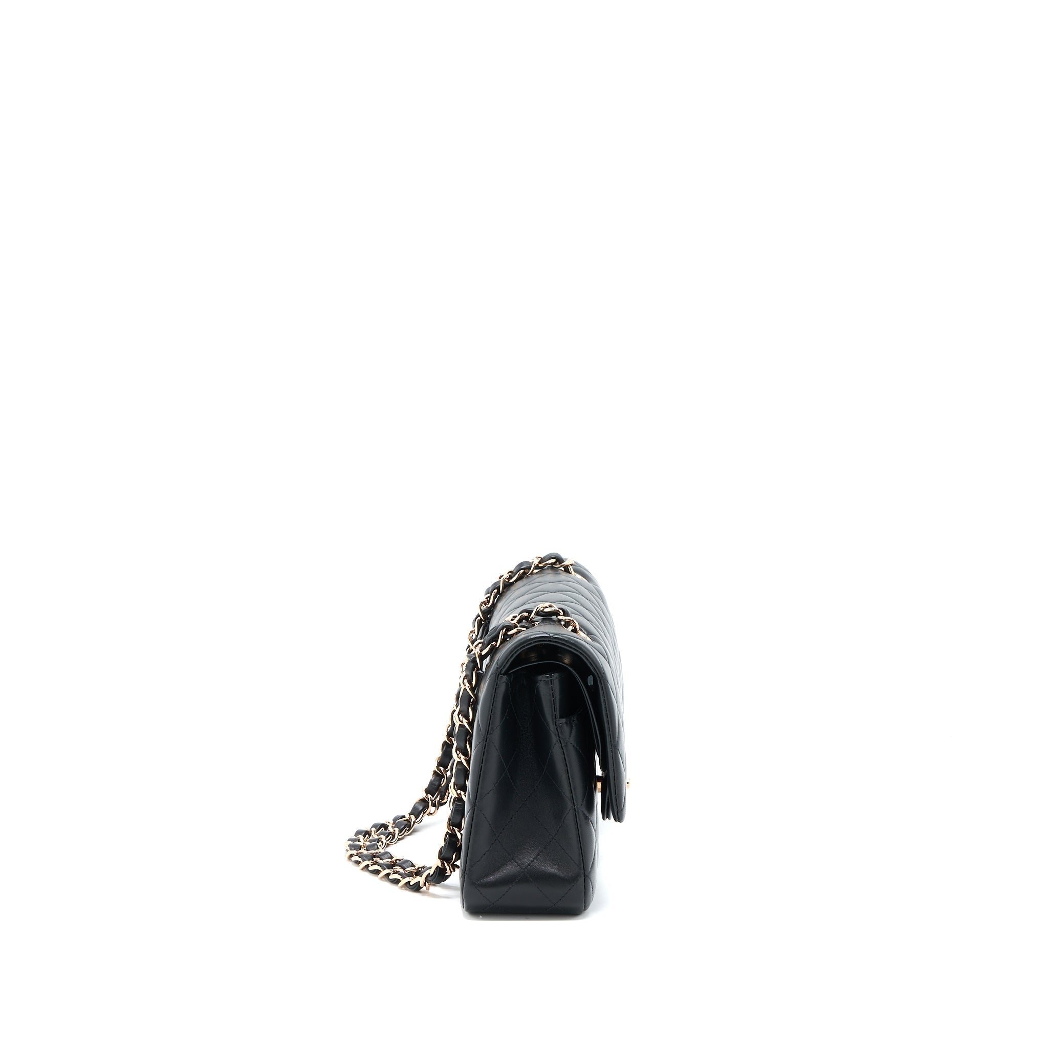 CHANEL MEDIUM CLASSIC FLAP BAG LAMBSKIN BLACK RGHW (MICROCHIP)