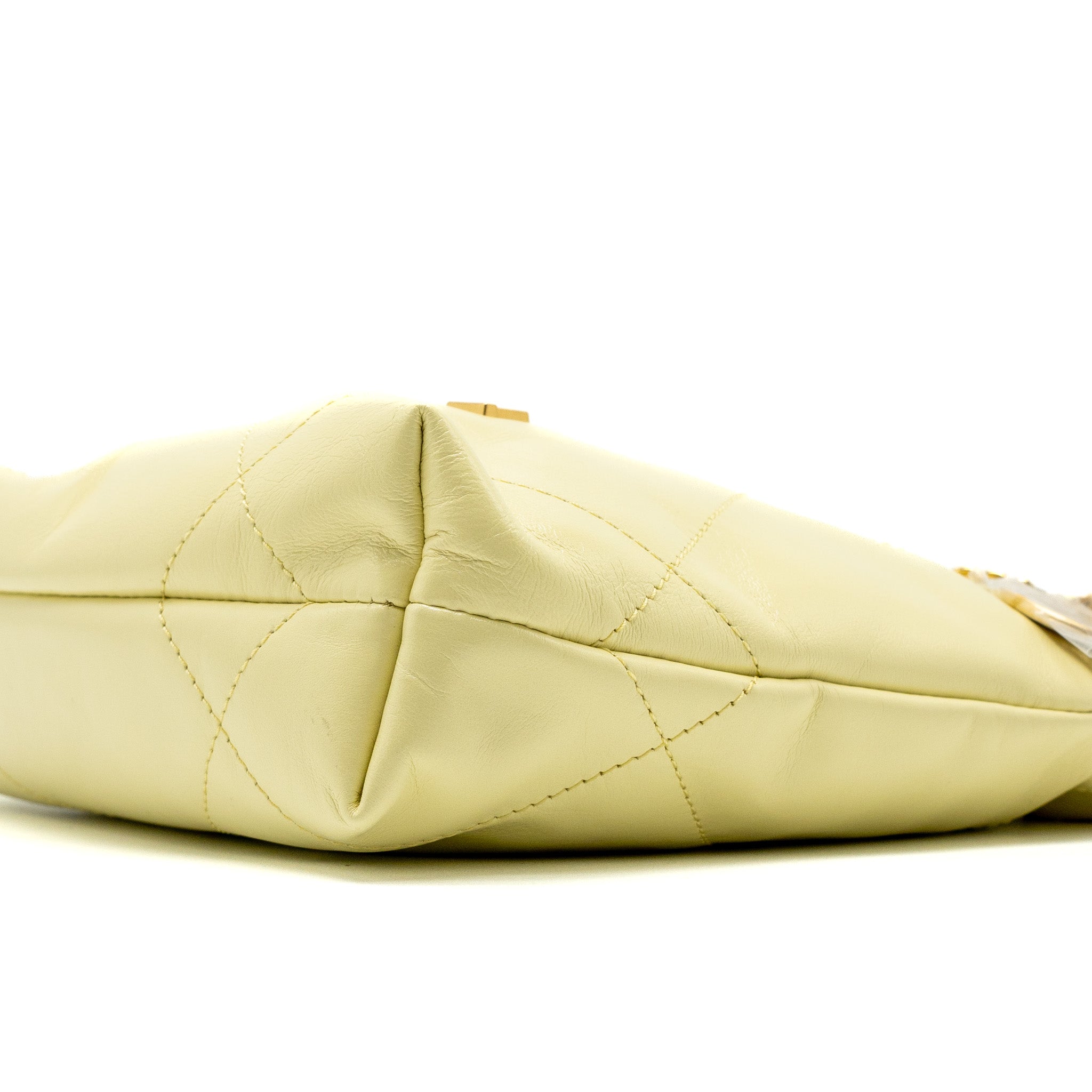 CHANEL 23S MINI 22 BAG SHINY CALFSKIN LIGHT YELLOW BRUSHED GHW (MICROCHIP)