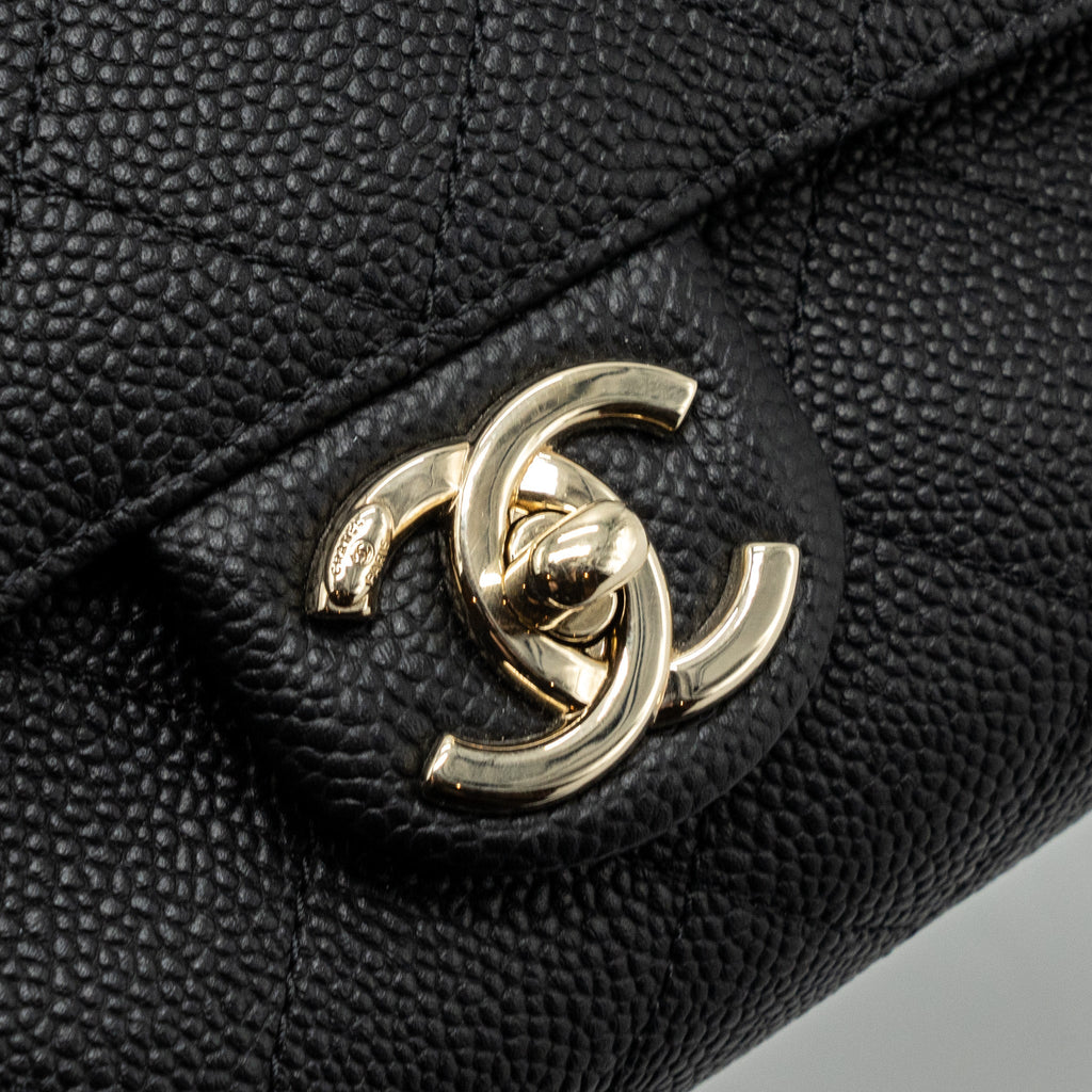 CHANEL FLAP BAG WITH CHAINS HANDLE QUILTED CALFSKIN BLACK GHW