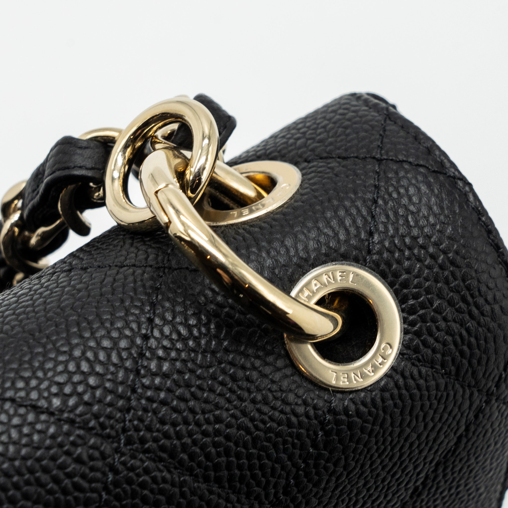 CHANEL FLAP BAG WITH CHAINS HANDLE QUILTED CALFSKIN BLACK GHW