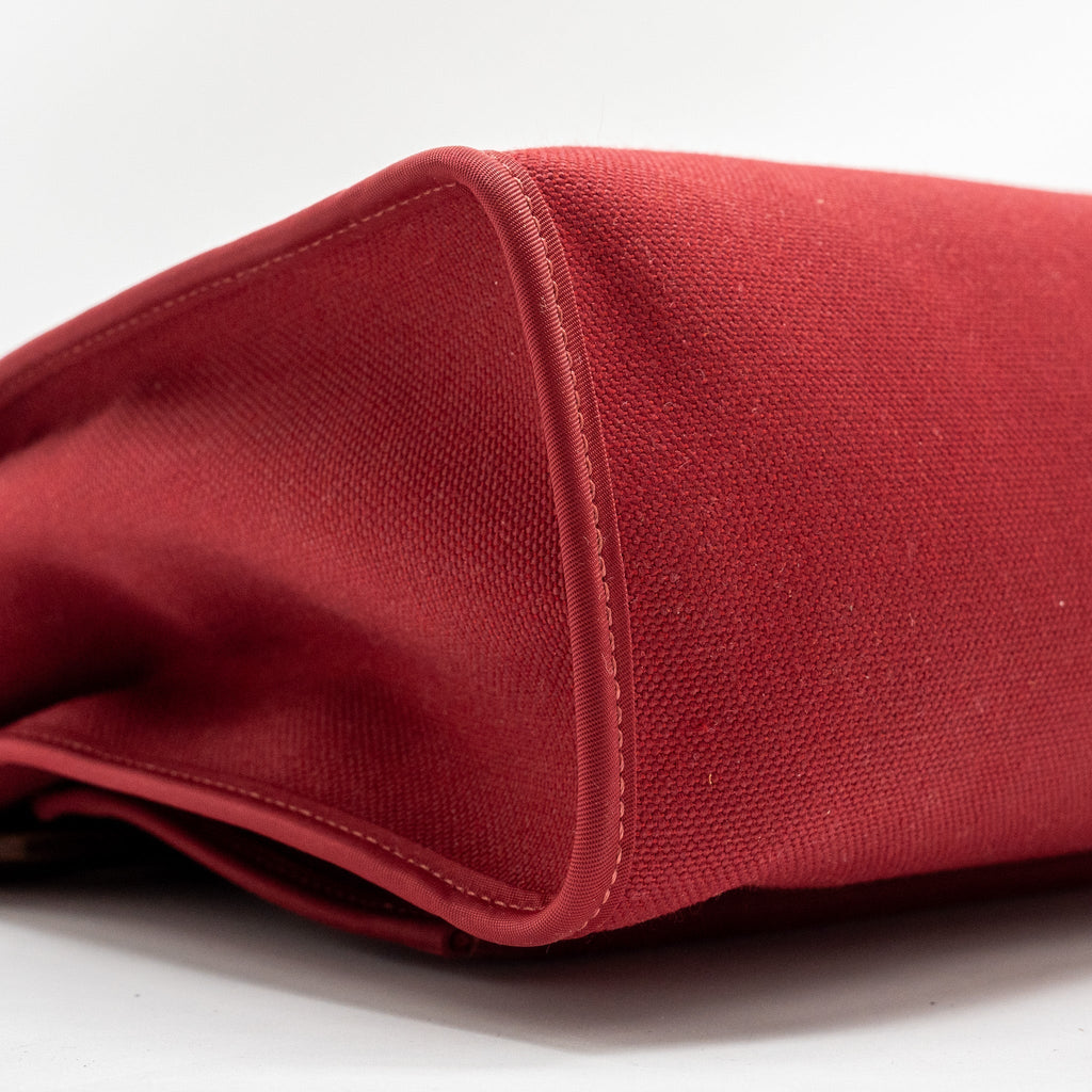 HERMES HERBAG 31 ZIP BAG CANVAS/HUNTER LEATHER RED SHW