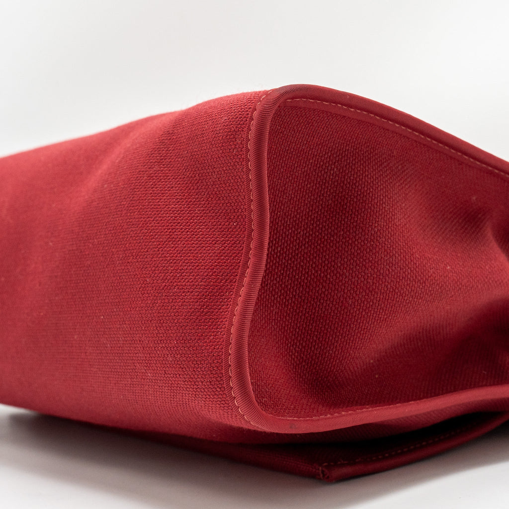 HERMES HERBAG 31 ZIP BAG CANVAS/HUNTER LEATHER RED SHW