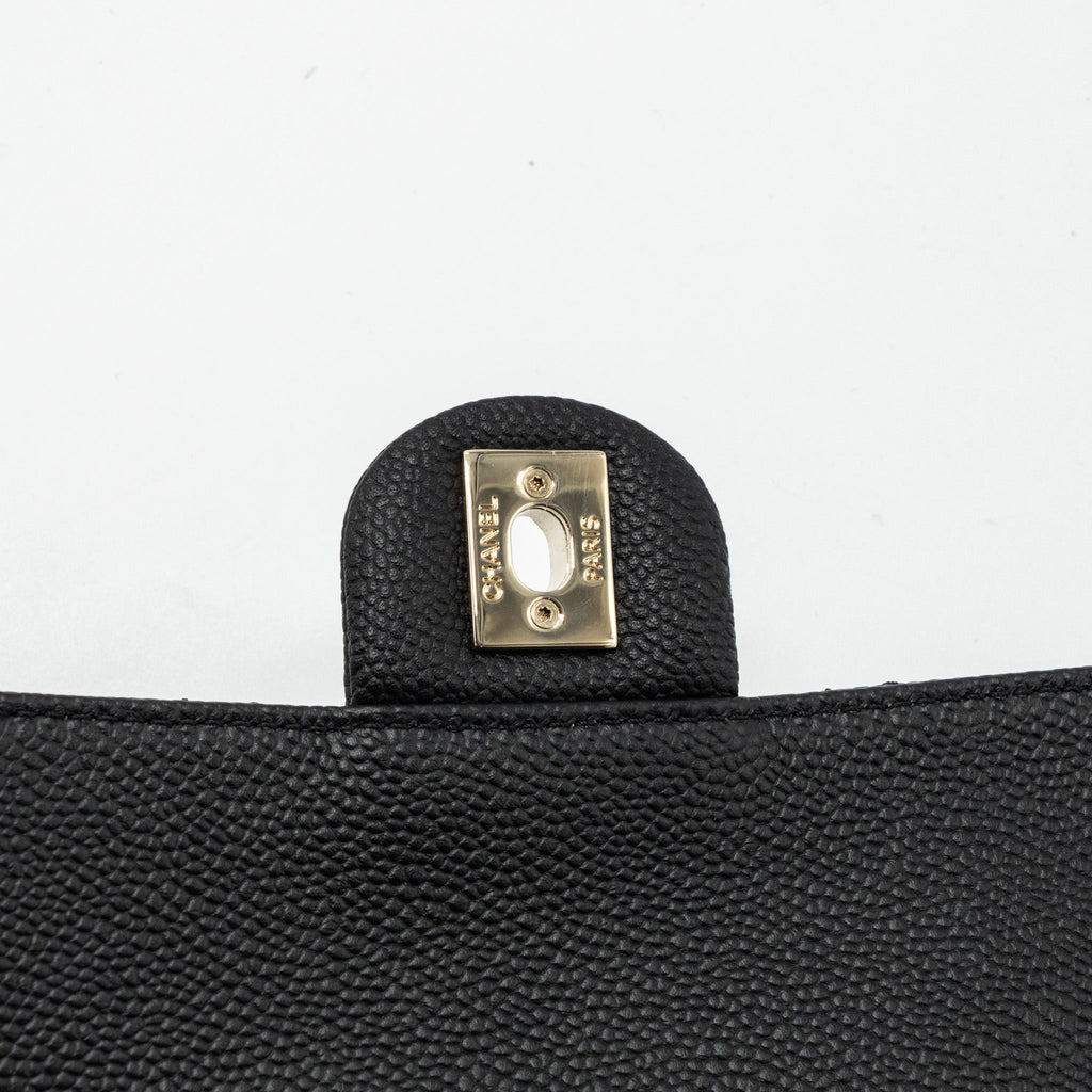 CHANEL FLAP BAG WITH CHAINS HANDLE QUILTED CALFSKIN BLACK GHW