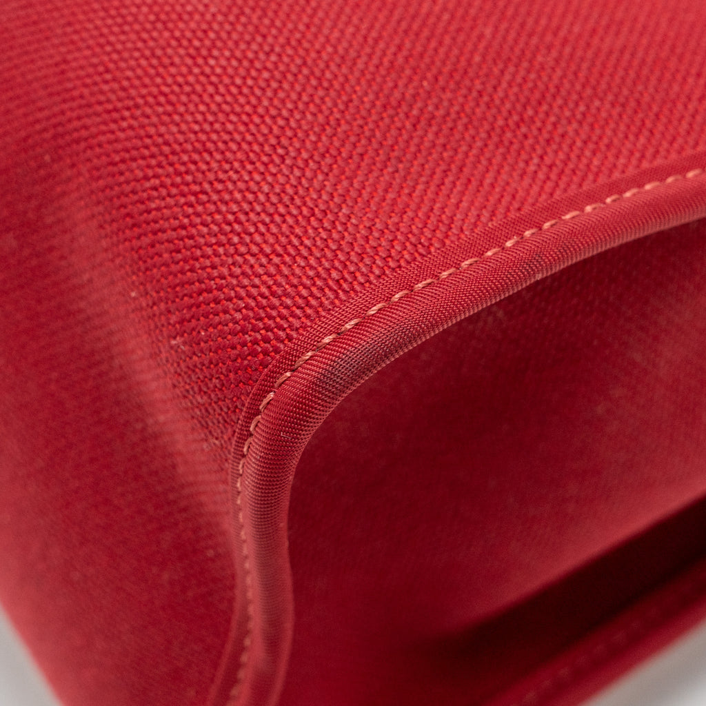 HERMES HERBAG 31 ZIP BAG CANVAS/HUNTER LEATHER RED SHW