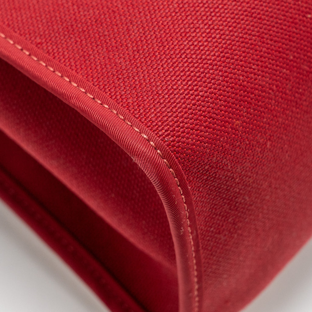 HERMES HERBAG 31 ZIP BAG CANVAS/HUNTER LEATHER RED SHW