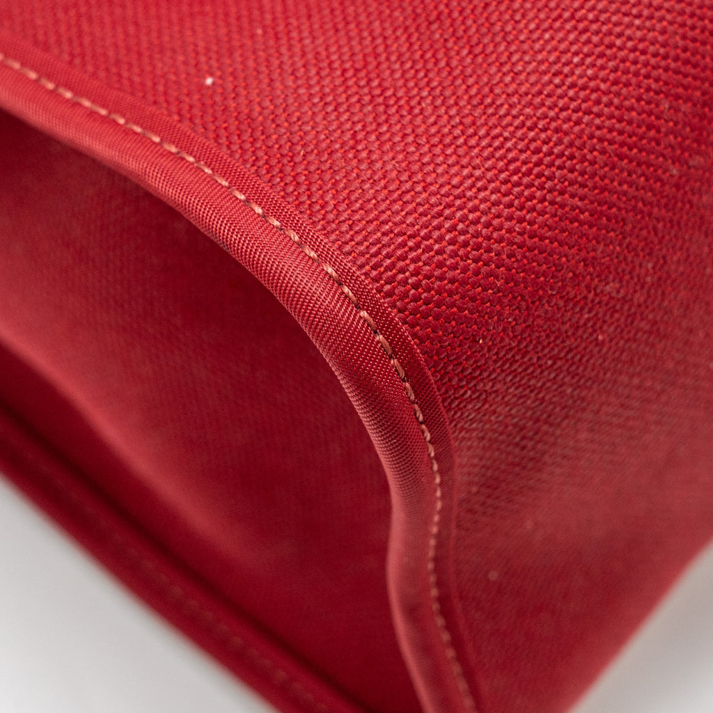 HERMES HERBAG 31 ZIP BAG CANVAS/HUNTER LEATHER RED SHW