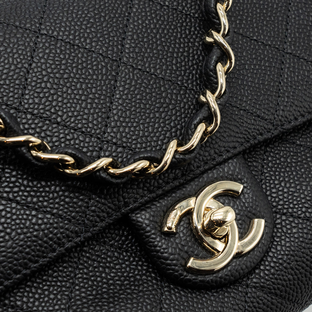 CHANEL FLAP BAG WITH CHAINS HANDLE QUILTED CALFSKIN BLACK GHW