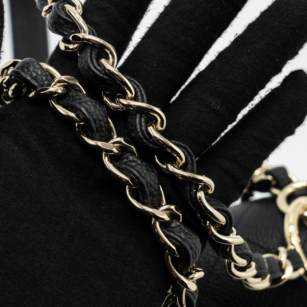 CHANEL FLAP BAG WITH CHAINS HANDLE QUILTED CALFSKIN BLACK GHW