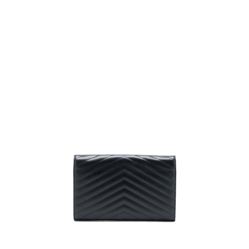 SAINT LAURENT ENVELOP CHAIN WALLET GRAINED CALFSKIN BLACK SHW