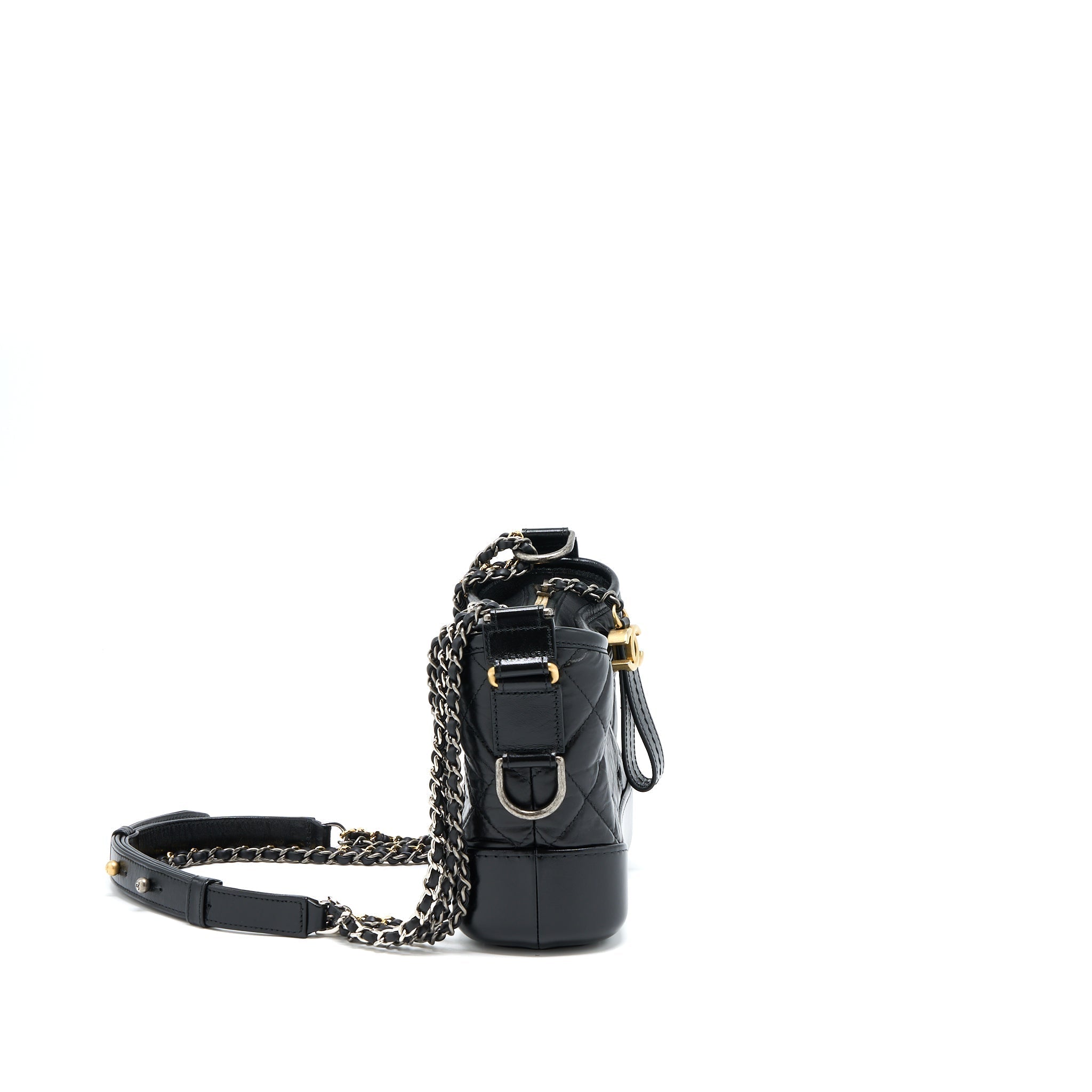 CHANEL SMALL GABRIELLE HOBO BAG AGED CALFSKIN BLACK MULTICOLOUR HARDWARE