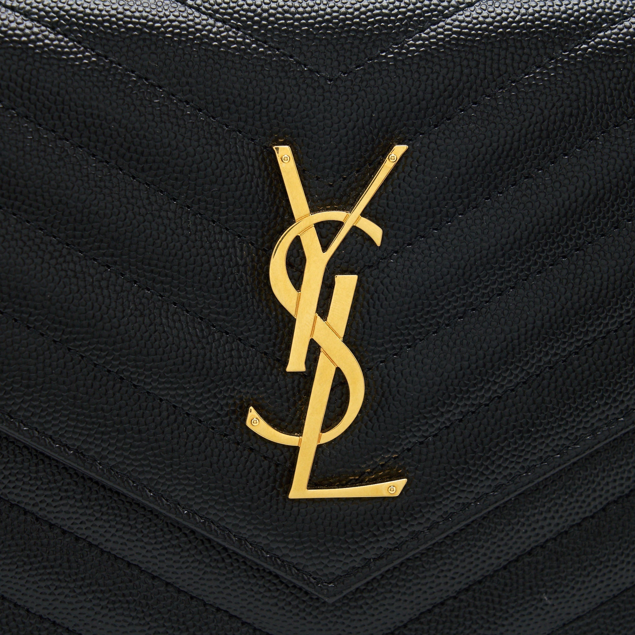 SAINT LAURENT ENVELOPE CHAIN CROSSBODY BAG GRAINED CALFSKIN BLACK GHW