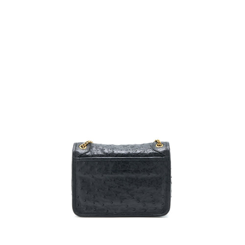 SAINT LAURENT NIKI BABY OSTRICH BLACK GHW