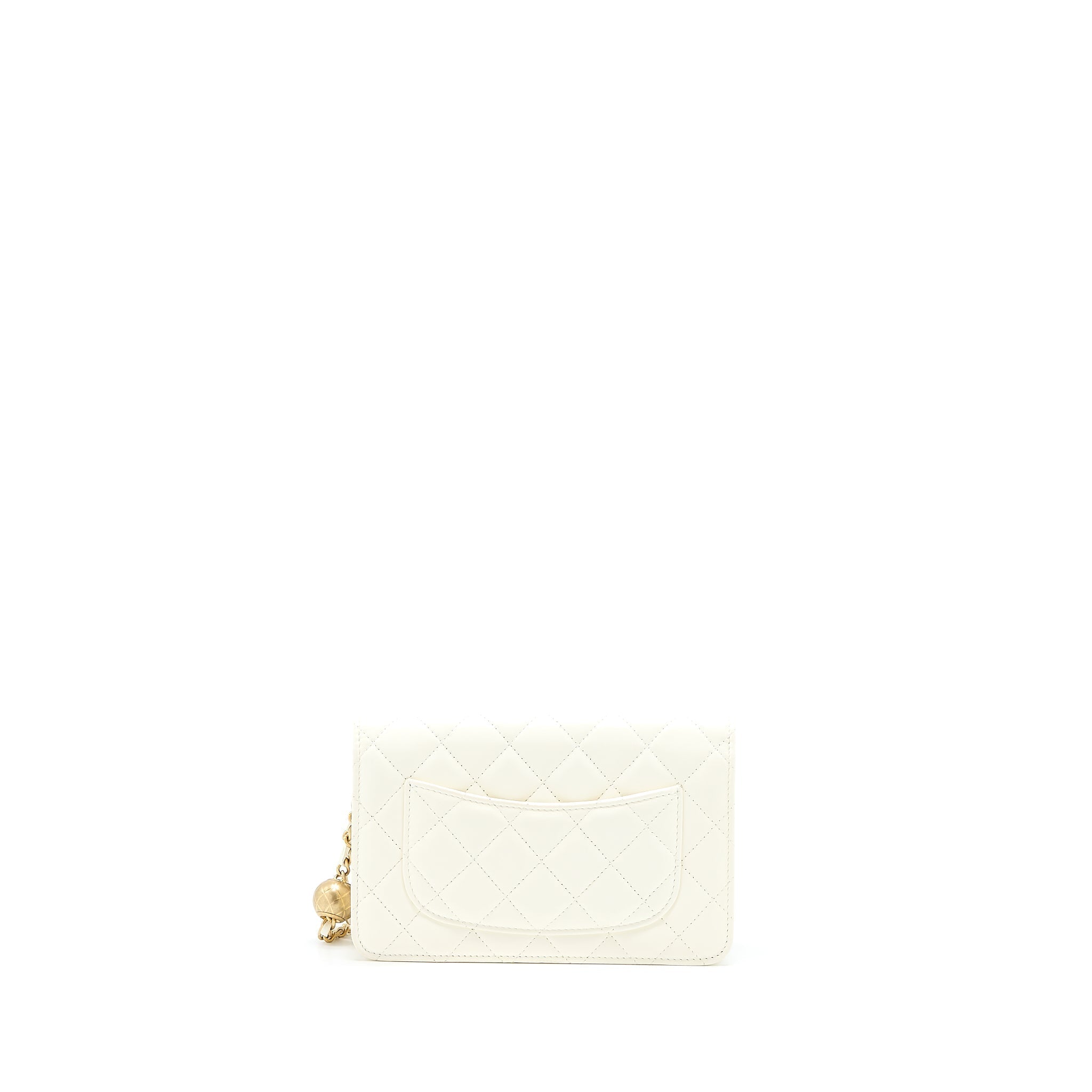 CHANEL PEARL CRUSH WALLET ON CHAIN LAMBSKIN WHITE BRUSHED GHW (MICROCHIP)
