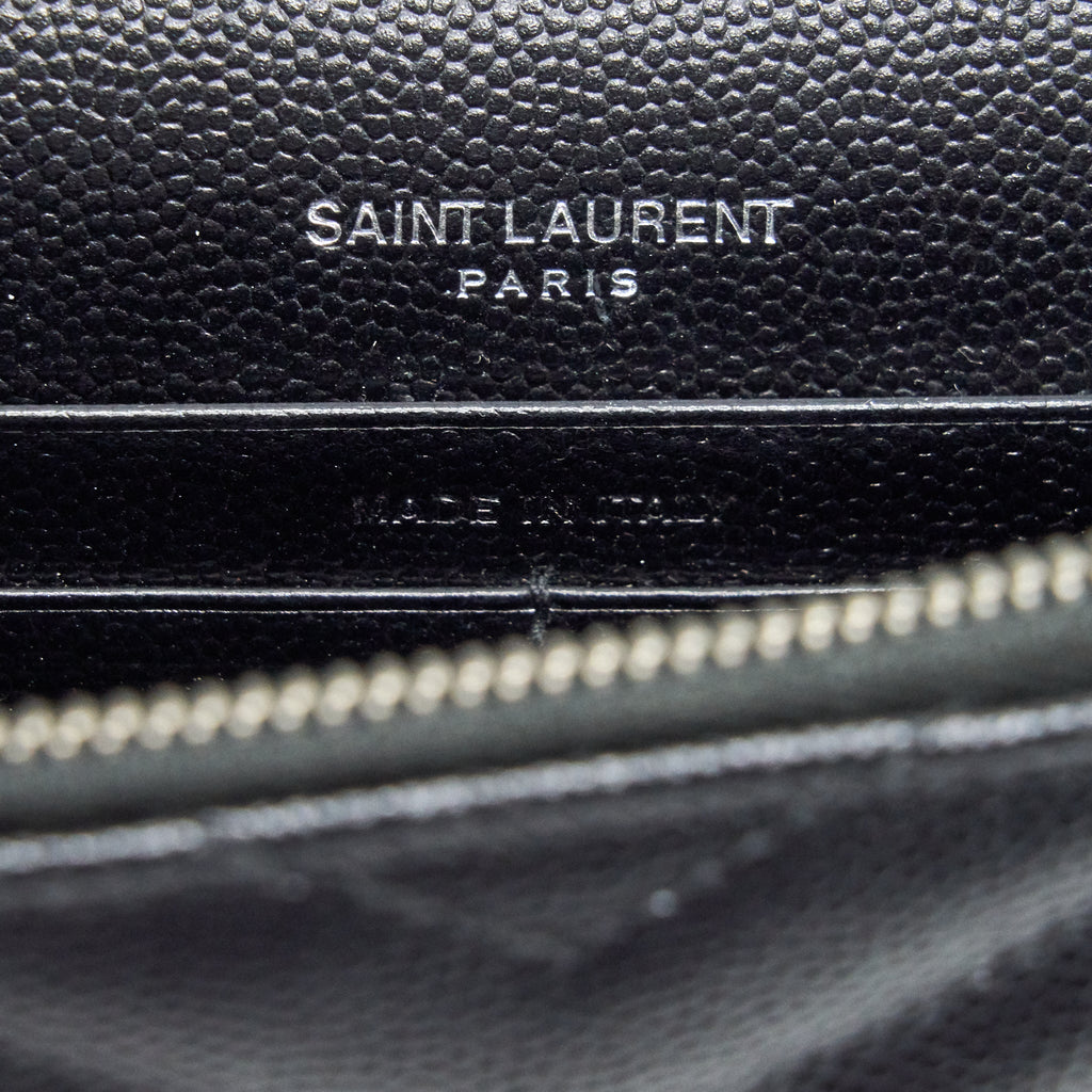 SAINT LAURENT GRAINED CALFSKIN ENVELOPE WALLET ON CHAIN BLACK SHW