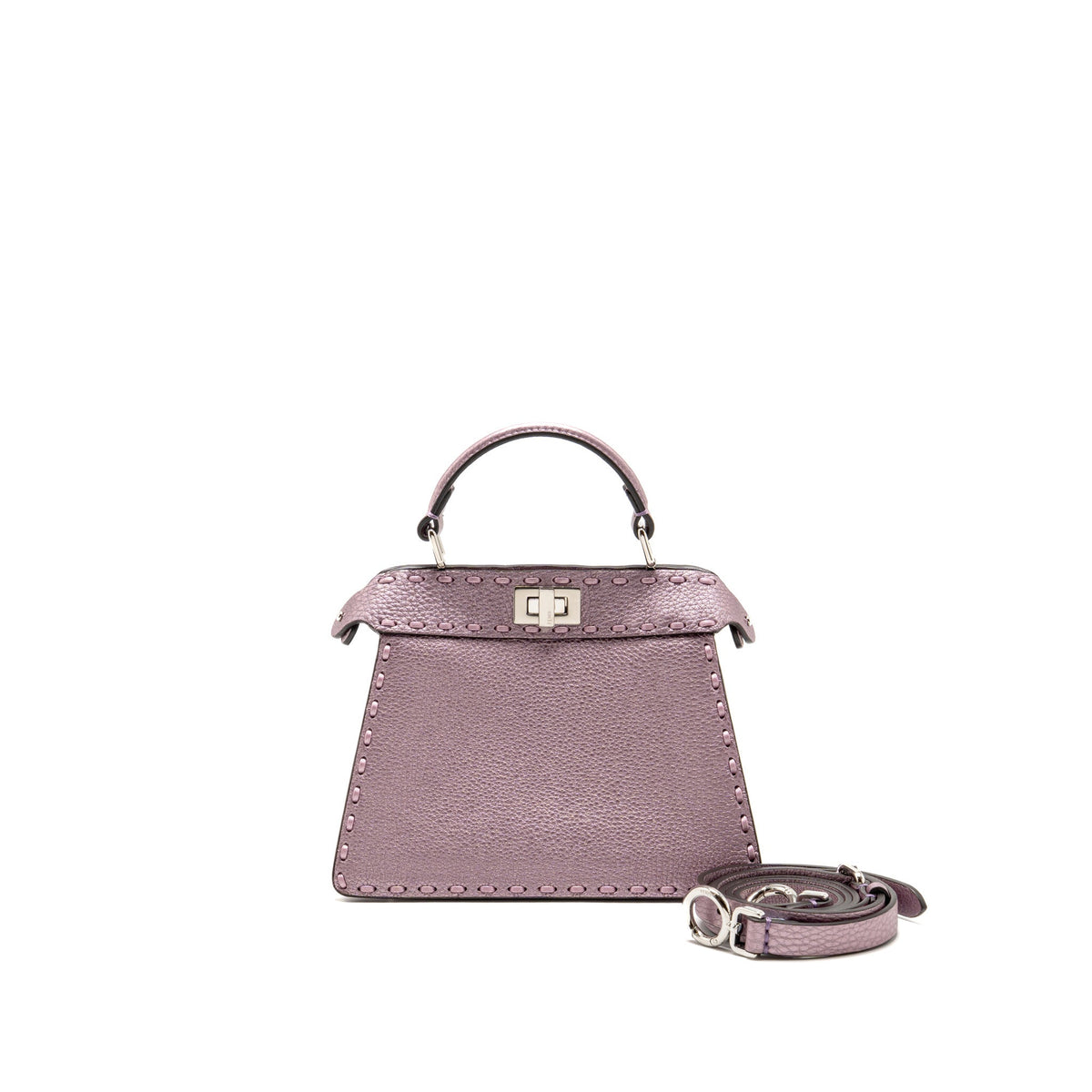 Fendi Peekaboo ISeeU Petite Cuoio Romano Leather Metallic Pink SHW