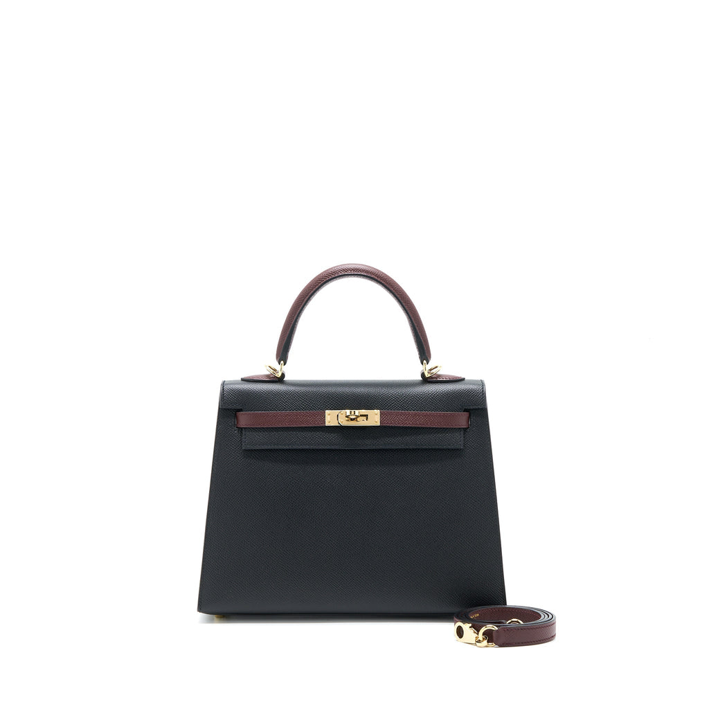 HERMES KELLY 25 SPECIAL ORDER EPSOM BLACK/ ROUGE H GHW