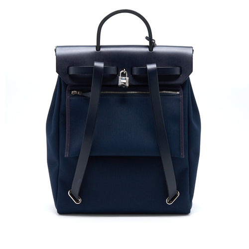 HERMES HERBAG BACKPACK CANVAS/LEATHER DARK BLUE/BLACK SHW
