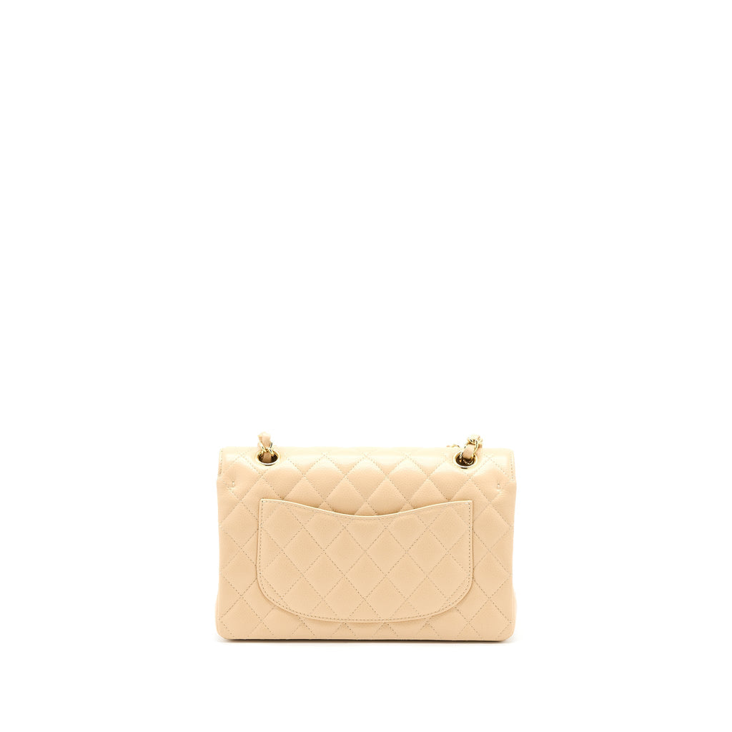 CHANEL SMALL CLASSIC DOUBLE FLAP BAG CAVIAR BEIGE GHW (MICROCHIP)