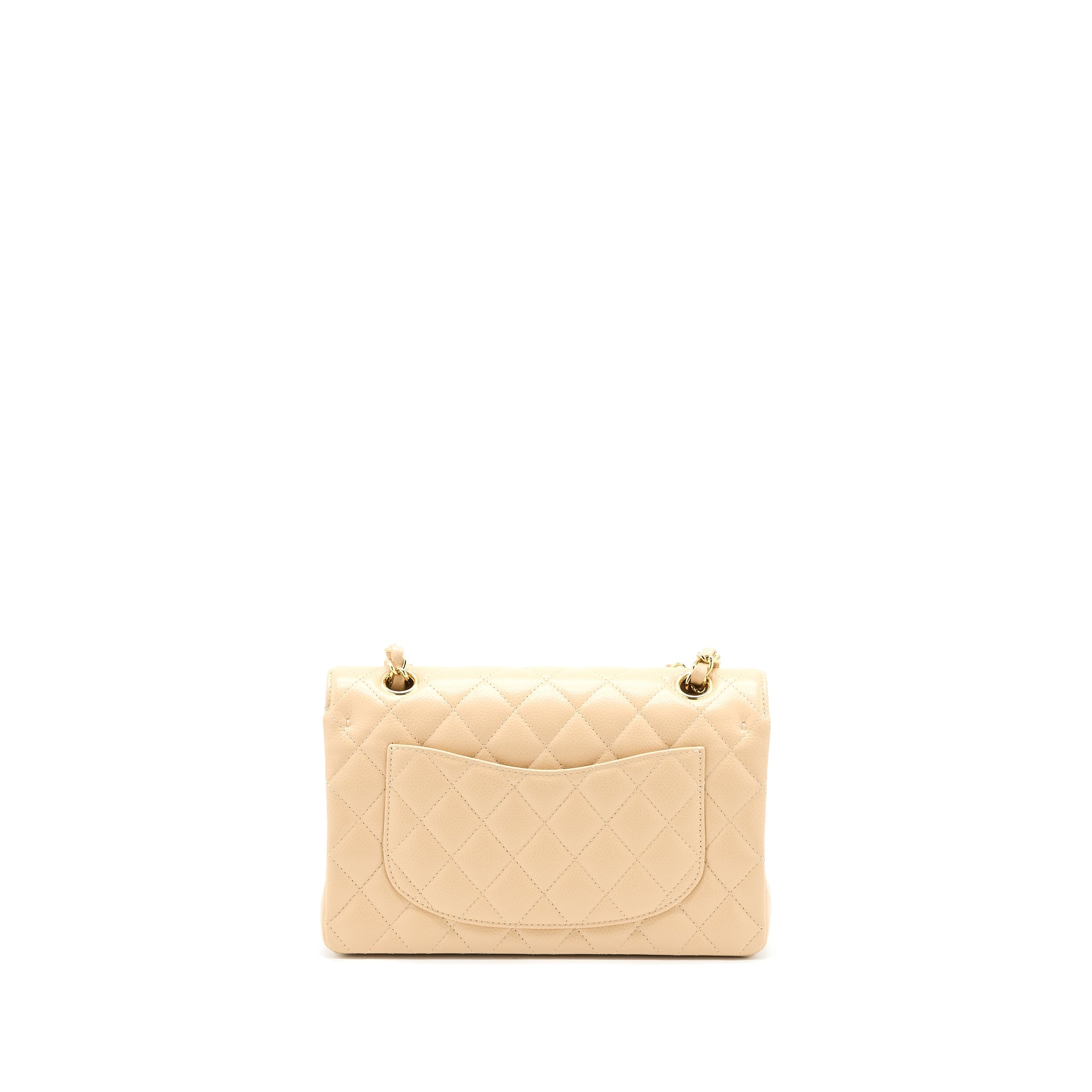 CHANEL SMALL CLASSIC DOUBLE FLAP BAG CAVIAR BEIGE GHW (MICROCHIP)