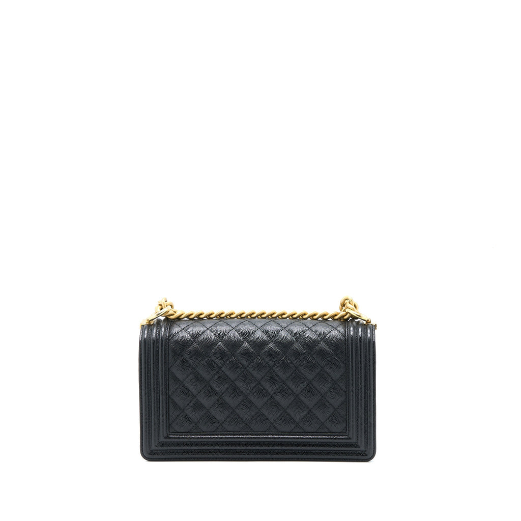 CHANEL MEDIUM BOY BAG CAVIAR BLACK BRUSHED GHW