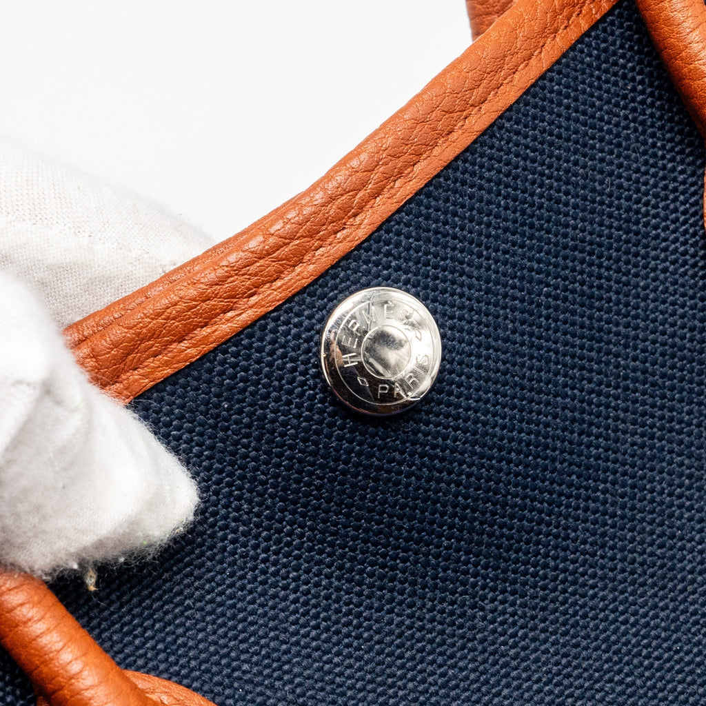 HERMES GARDEN PARTY 30 CANVAS/NEGONDA BLUE MARINE/CUIVRE SHW